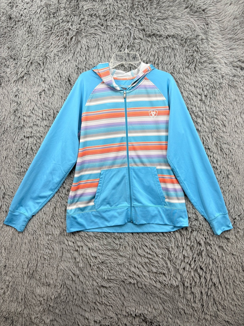 Ariat Tek Cold Series Hoodie Jacket Womens Large Full Zip Blue Striped Hood